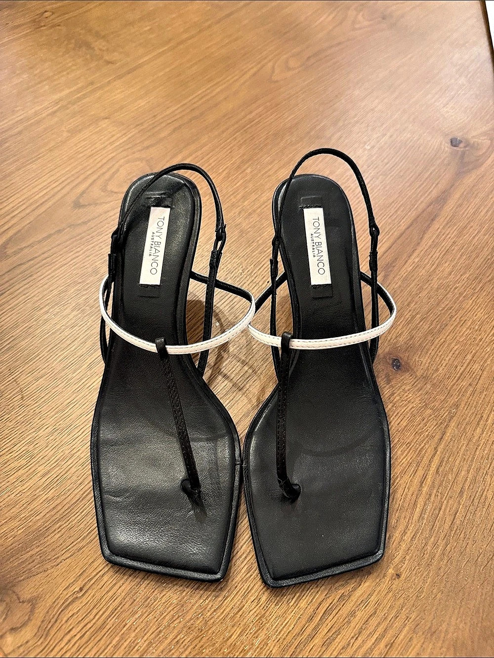 TONY BIANCO Krista Sandal Strappy Square Toe Heeled Sandals in Black & White